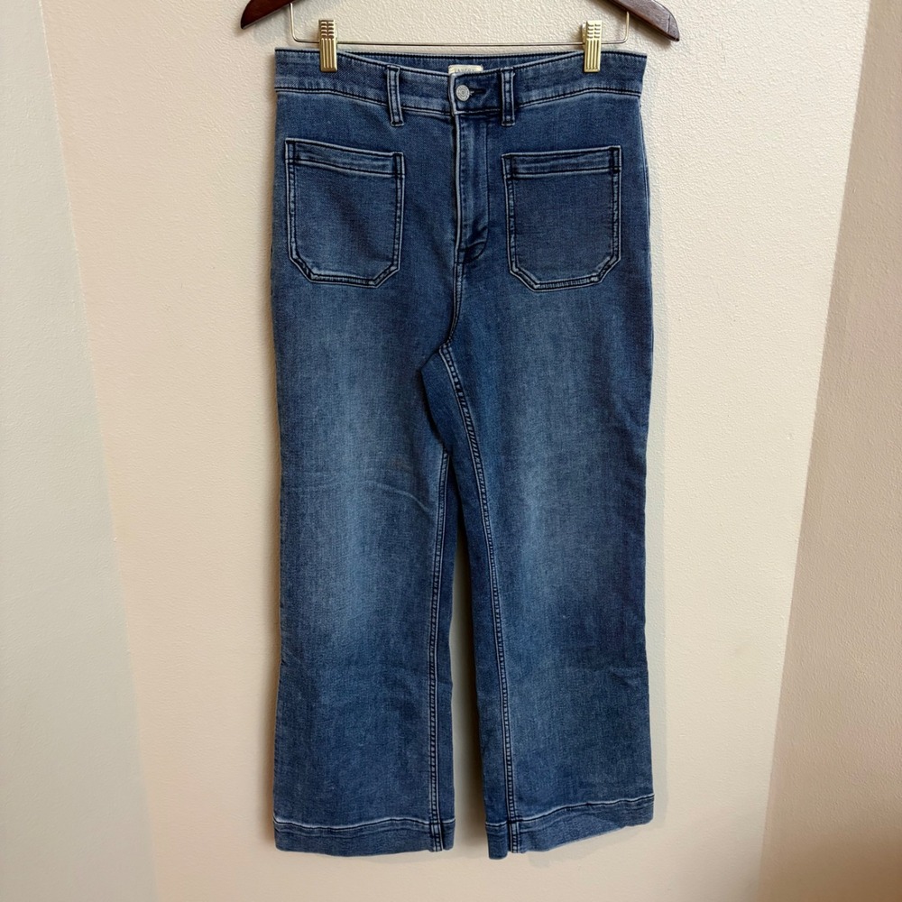 Faherty Stretch Terry Patch Pocket Pant 29 Blue Wide Leg High Rise Denim Jeans